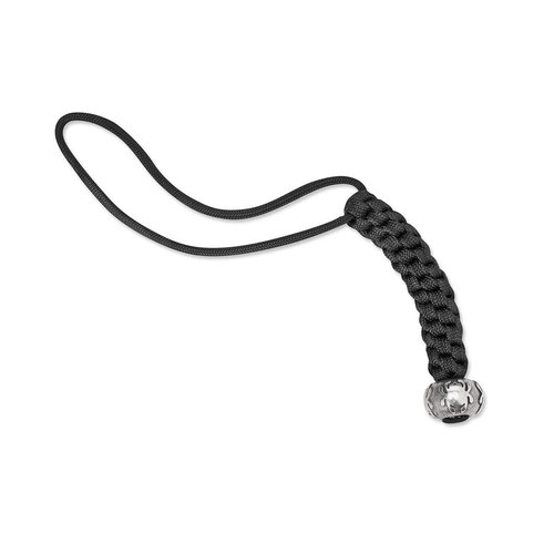 Spyderco Black Lanyard with Silver Round Bead - Handcrafted, Nylon Paracord, Box-Weave Pattern, Pewter Bead with Logo - Model BEAD2LY