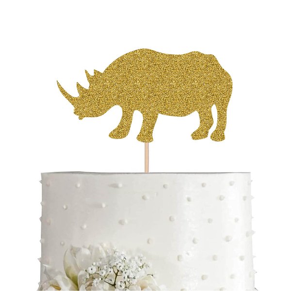 Gold Glitter Rhinoceros Cake Topper, Wild Animal Baby Shower Birthday Party Decorations
