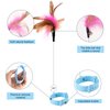 2pcs Cat Collar Toy Attached, Silicone Cat Teasing Wand Adjustable Cat Feather Collar Toys with Bell Cat Interactive Teaser Toys for Indoor Cat Playing Training (Pink, Blue)