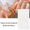 5D Stereoscopic Embossed Nail Art Stickers White Flower Nail Decals Relief Self-Adhesive Butterfly Nail Stickers Nail Art Supplies Nail Designs for Women DIY Acrylic Nail Decorations (3 Sheets)