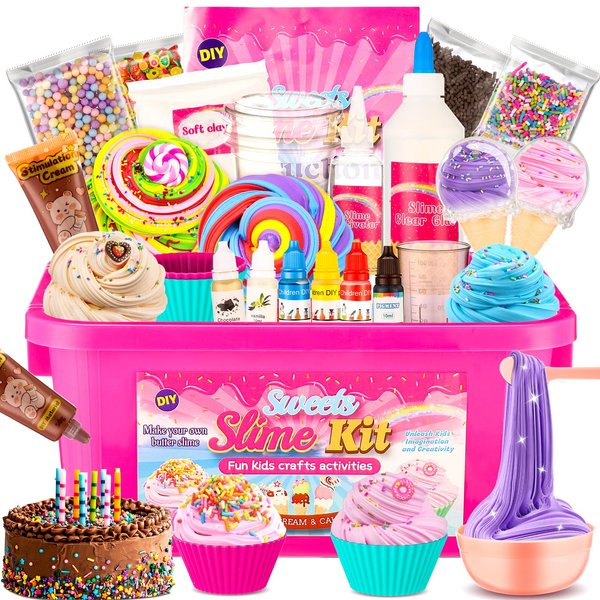 DIY Sweets Slime Kit, Cake & Ice Cream Slime Making Kit for Girls Ages 8-12, Creativity Kids Slime Kits to Make Butter Slime, Cloud Slime & Fluffy Slime, Fun Slime Party Favors Birthday Gifts Toys