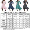 MITILLY Girls Loose Plain 3/4 Sleeve Casual Pocket Ruffle Swing Long Maxi Dress with Belt 12 Years Dark Blue