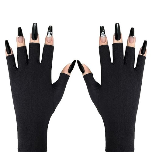 Doubao Anti UV Gloves for Gel Nail Lamp, Professional UV Protection Gloves for Manicures, Fingerless Gloves for Protecting Hands from Nails UV Light (Black)