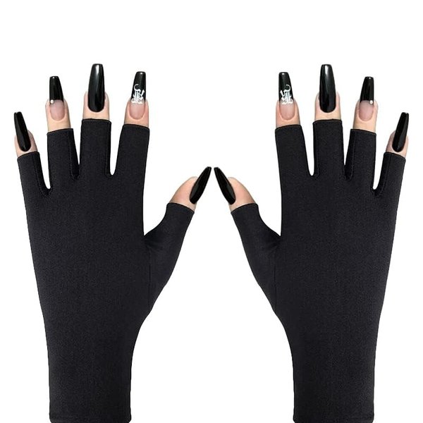 Doubao Anti UV Gloves for Gel Nail Lamp, Professional UV Protection Gloves for Manicures, Fingerless Gloves for Protecting Hands from Nails UV Light (Black)