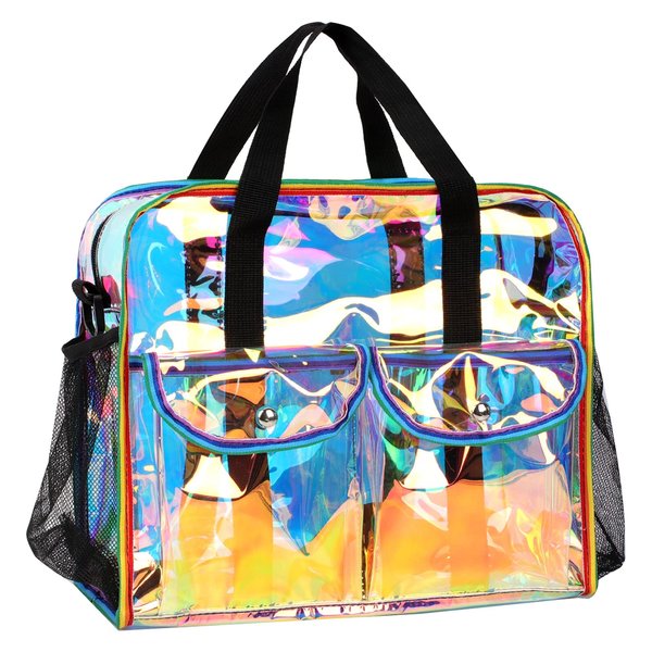 MOFASVIGI Clear Bag Stadium Approved, Portable Tote Transparent Adjustable Crossbody Shoulder Bag Waterproof Handbag for School, Work, Concerts, Sports, Travel