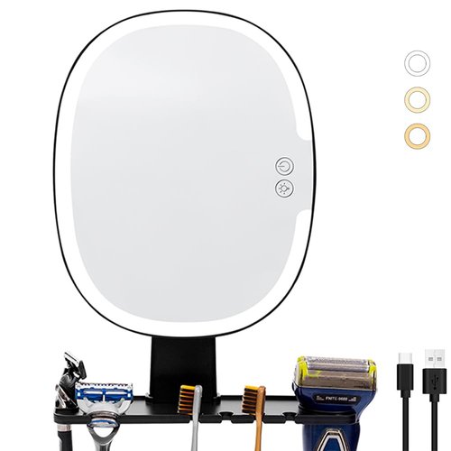 Pamazi.F Shower Mirror Fogless with Light for Shaving, Anti-Fog Bathroom Shaving Mirror Rechargeable, 3 Colors Dimmable Lighting Makeup Mirror with Razor Holder