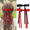 Parcce 4 PCS Tassel Ribbon Bowknot Hair Clips With Long Tail for Women Girl Teens Kids, Solid Holder Fashion Bow Bowknot Hair Accessories Headwear Barrettes Claw(Black&Red)
