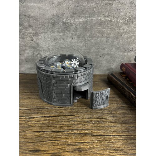 MunnyGrubbers - Castle Dice Popper V2 - Dice Jail - for TTRPG & Board Games - (Random 7PCS D20 Dice Set Included) - Dice Roller - Dice Tower - Dice Holder - Dungeons and Dragons - DND - (Gray)