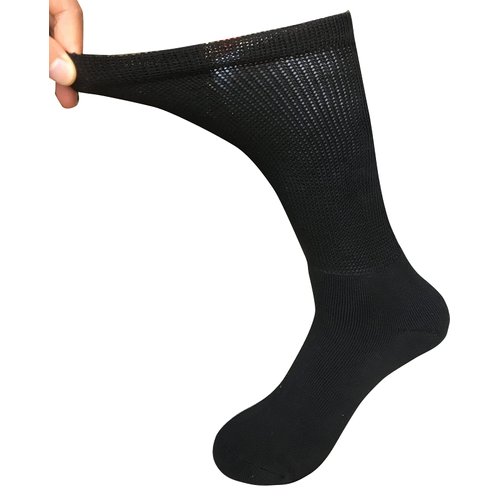 MOLAX Men Diabetic Socks Extra Width Non Binding Crew Sock Cushioned Moisture Wicking Socks for Diabetes Edema Thick Ankle 3 Pairs (B-Black (3 Pairs))