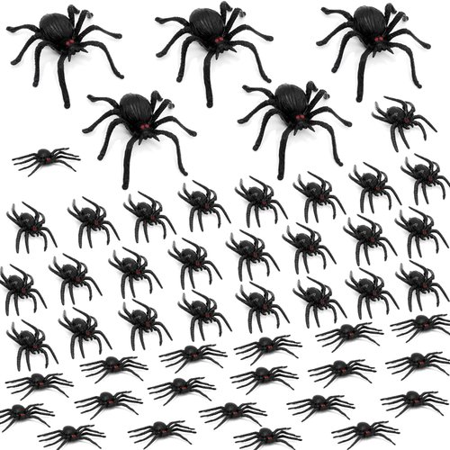 Rtisaeu 50PCS Plastic Spiders Halloween, Three Size Fake Spider, Halloween Prank Prop Joke Toys for Halloween Decorations