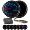 GlowShift Tinted 7 Color Analog Needle Wideband Air/Fuel Ratio AFR Gauge - Includes Oxygen Sensor, Data Logging Output & Weld-in Bung - Black Dial - Smoked Lens - 2-1/16" 52mm