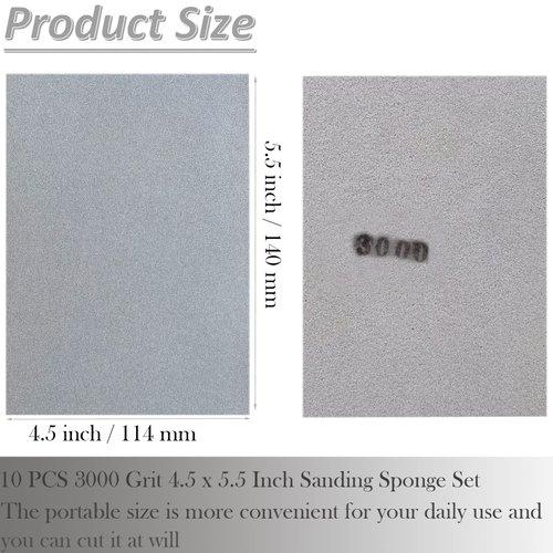 SACKORANGE 10 PCS 3000 Grit 4.5 x 5.5 Inch Sanding Sponge Set, Wet or Dry Hand Sanding Sponges Sheet, Flexible Soft Foam Sand Block for Drywall, Corner Contour, Metal Wood