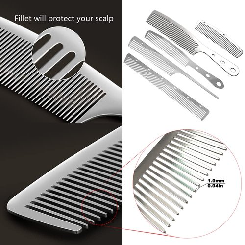 5pcs Metal Anti Static Barber Combs Stainless Steel Hair Comb Cutting Hair Styling Hairdressing Comb set for Men Women Salon (S1)