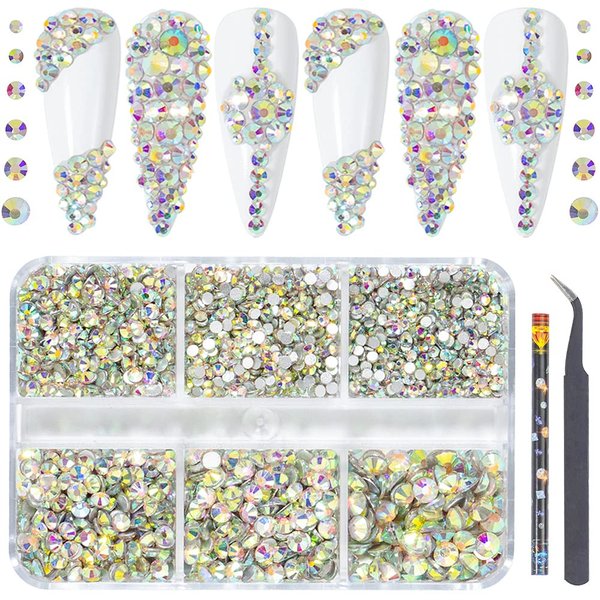 3000 Nail Art AB Crystals Rhinestones Flat Back Round Rhinestones Nail Gems Nail Crystal Diamond Jewelry Nail Suitable for Nail Design DIY Craft Decoration