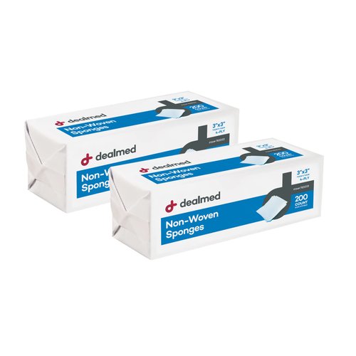 Dealmed 3" x 3" Non-Woven Gauze Sponge - 4-Ply All-Purpose Non-Sterile Gauze Pads, Absorbent Dental Gauze Wound Care Product for First Aid Kit/Medical Facilities, 200 Count (Pack of 2)
