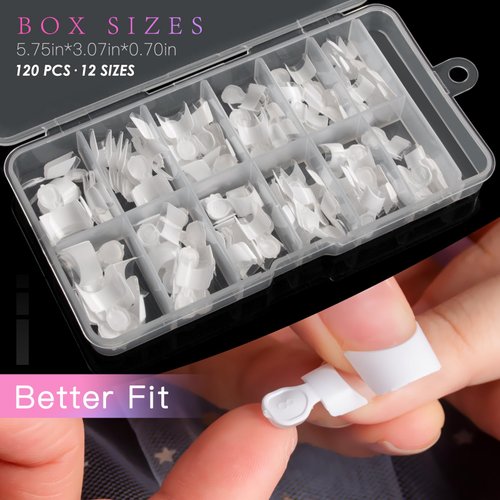 AORAEM White French Nail Tips 120 PCS Short French Style Acrylic Nail Tip 12 Sizes False Nail Clear and White Press on Nails for Women