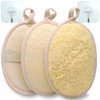 TEXNINC 3 Pack Natural Loofah Bath Exfoliation Body Scrubber & Shower Sponge, Eco-Friendly Biodegradable Exfoliating Scrubber for Women & Men, Beige