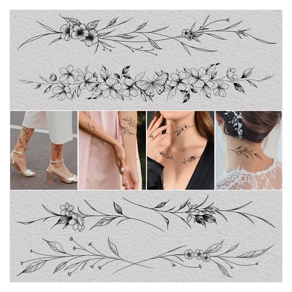 Cerlaza Tiny Temporary Tattoos for Women Girls, Realistic Fake Tattoos That Look Real and Last Long for Adult, Waterproof Hand Tattoos Stencils Stickers for Body Art-12 Sheets