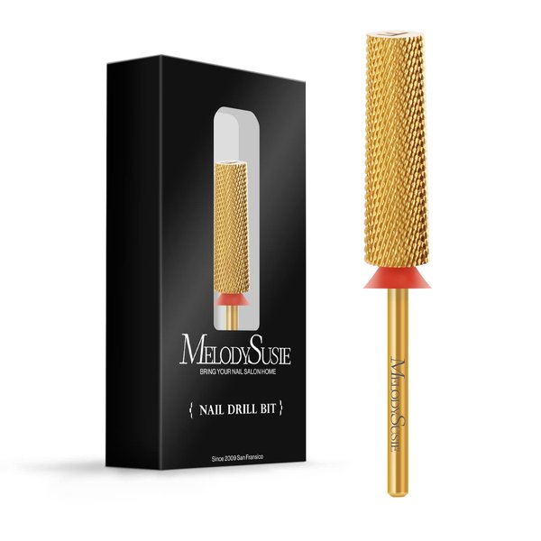 MelodySusie Super Long Tapered Nail Drill Bits, 3/32'' Carbide Tungsten Bits, Suitable for Manicure Pedicure Cuticle Gel Polishing, Professional Advanced Bits, Gold, Series Bit-X, Fine