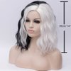 PATTNIUM Black White Wig Short Wavy Wig Black and White Wig Women Girls Two Color Wig Shoulder Length Rose Net Curly Two Tone Wig Heat Resistant Synthetic Cosplay Party Costume Wig (Black and White)