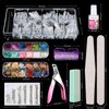 FANDAMEI Acrylic False Nail Tips kit, 600 PCS Full Cover Clear Fake Nail Tips with Nail Glue, Nail Butterfly Glitter, Nail Foil Chip, AB Nail Rhinestones,Nail Clipper,Nail File, Nail Brush,Nail Buffer