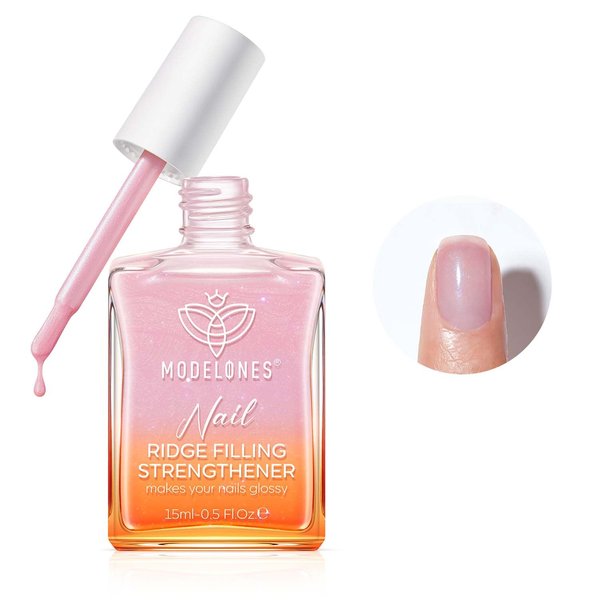 modelones Nail Strengthener, 8-in-One Nail Ridge Filler Base Coat Nail Polish Repair Nail Growth Treatment for Thin and Damaged Nails, Pink Glow, 15ml