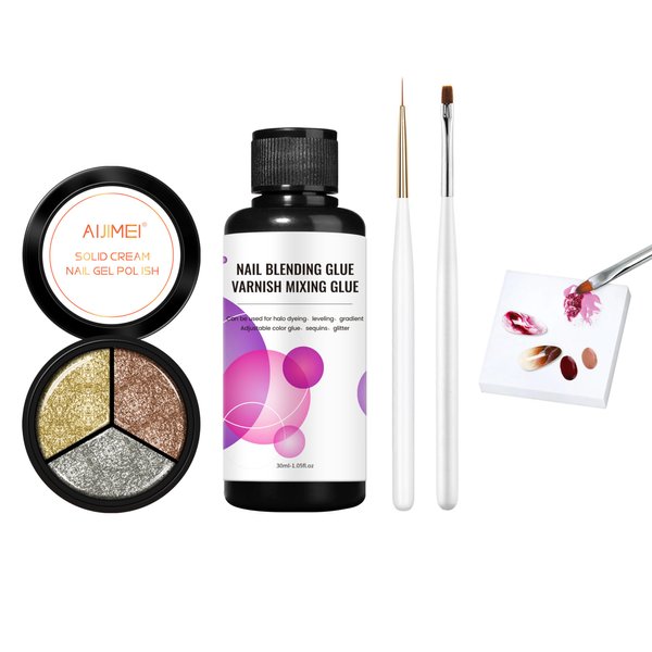 AIJIMEI Solid Nail Gel Polish with Nail Glitter & Nail Blending Glue Kit 3in1 Solid Cream GelPolish with Nail Blending GlueGel for DIY NailArt Design GelNail Polish Thinner