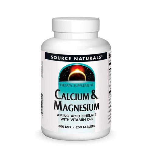 Source Naturals Calcium & Magnesium, Amino Acid Complex with Vitamin D-3, 300 MG - 250 Tablets