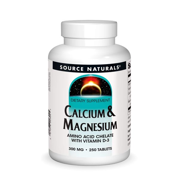 Source Naturals Calcium & Magnesium, Amino Acid Complex with Vitamin D-3, 300 MG - 250 Tablets