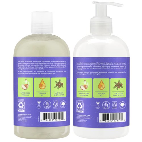 SheaMoisture Anti Dandruff Shampoo and Conditioner Set with Salicylic Acid, System for Stronger Hair & Healthier Scalp, Apple Cider Vinegar Shampoo and Conditioner, 12 Oz Ea