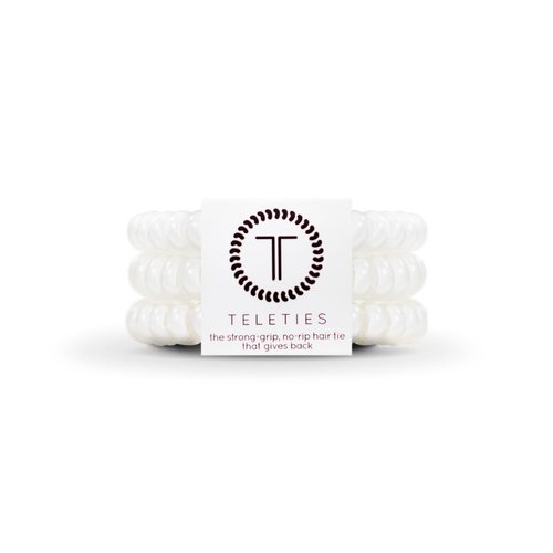 TELETIES - Spiral Hair Coils - Ponytail Holder Hair Ties for Women - Phone Cord Hair Ties - Strong Grip, No Rip, Water Resistant, No Crease Hair Tie Coils - 3 pack (Small, Coconut White)