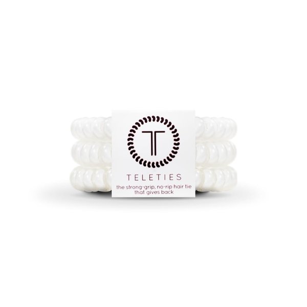 TELETIES - Spiral Hair Coils - Ponytail Holder Hair Ties for Women - Phone Cord Hair Ties - Strong Grip, No Rip, Water Resistant, No Crease Hair Tie Coils - 3 pack (Small, Coconut White)