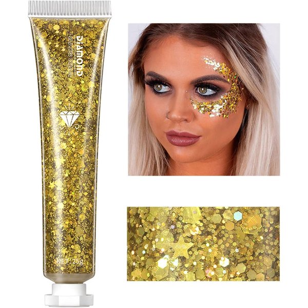 BIOKUSY Body Glitter Gel for Body, Face, Eye, Hair, Mermaid Sequins Chunky Face Glitter Liquid, Long Lasting Sparkling Makeup for Rave Festival,Prom,Music Party,Stage Makeup (#02Gold)