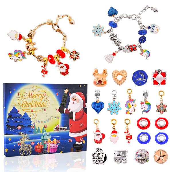 Christmas Advent Calendar Bracelets 2024 for Girls, 24 Days Jewelry Christmas Countdown Calendar, Xmas Charm Bracelets, DIY Surprise Gift with 22 Beads and 2 Bracelets for Girls Kids Teens Adult Women