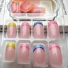 24Pcs Rainbow French Press on Nails Short Square False Nails Colourful Designs Glue on Nails Summer Glossy Full Cover Acrylic False Nails Kit Reusable Nail Art Decorations for Women Daily Wear