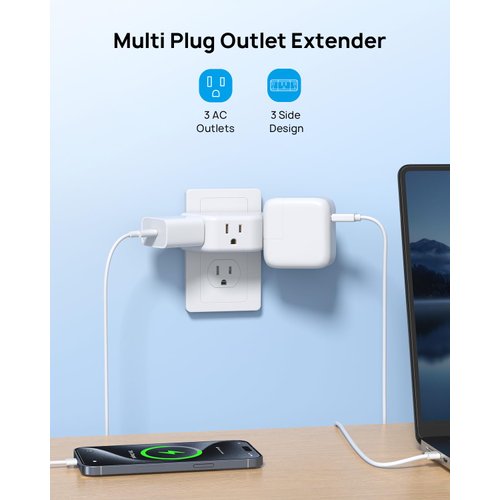 TROND Multi Plug Outlet Extender 2 Pack - Electrical Wall Outlet Splitter, 3 Way Outlet Wall Adapter, Cruise Essentials, Small Multiple Plug Expander for Cruise Ship Home Office Dorm Room