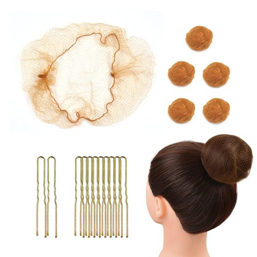 YTBYT 50 Pcs Hair Nets Bun Invisible Elastic Mesh Nets with 40 pcs Hair Bun Pins for Women Hair Styles (Light Brown)