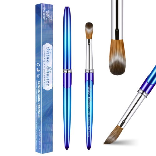 Shine Chance Acrylic Nail Brush Size 10, 100% Pure Kolinsky 3D Art Nail Brush with Gradient Blue Handle, Art Design Powder Nail Brush Pen for Nails Extension & Carving, Acrylic Application Tools