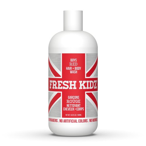 Fresh Kidz Body Wash for Kids and Teens - Gentle Bath and Shower Cleanser for All Skin Types - Boys Red, 16.9 fl.oz.