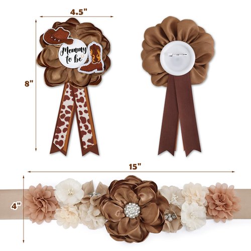 Vansolinne Western Theme Baby Shower Maternity Sash Kit Mom to Be Daddy to Be Corsage Cowboy Baby Shower Decorations Cowboy Hat Boot Belly Belt Brown Pregnancy Photo Props