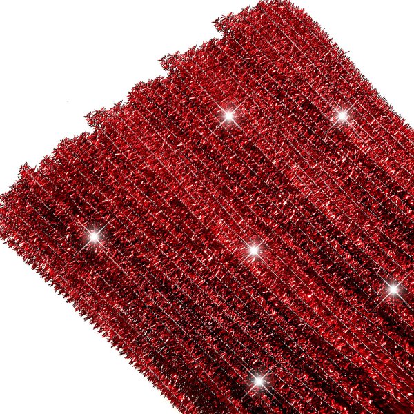 TOAOB 100pcs Christmas Glitter Pipe Cleaners Red Metallic Pipe Cleaners Craft Supplies 6mm x 12 Inch Chenille Stems Pipe Cleaners for Art DIY Crafts Decorations