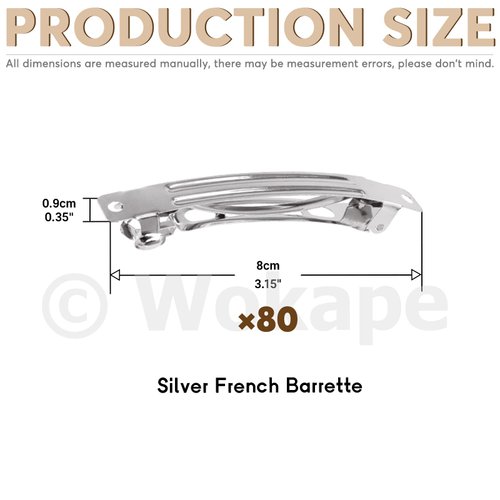 Wokape 80Pcs 3 Inch French Barrette Hair Clips, 80mm Metal Blank Hair Clips for Salon and Women Girls Hair Bows DIY Projects