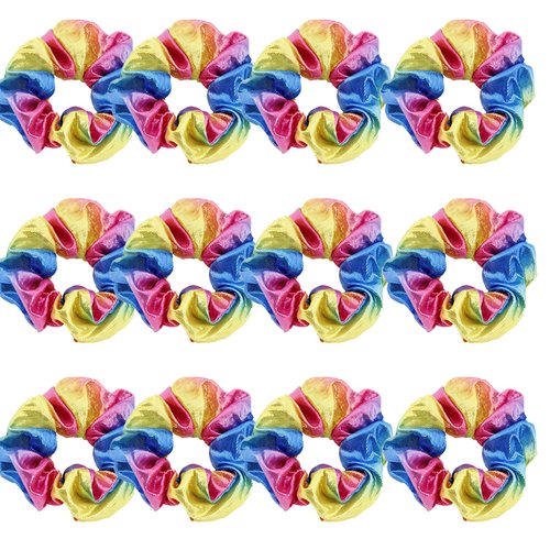 12 Pcs Shiny Metallic Cheer Dance Colorful Party Favor Hair Scrunchies School Performance/Sports/Practice/Party Sparkling Color Scrunchie Ponytail Holder Wrist for Girls Cosplay Show (Rainbow color)