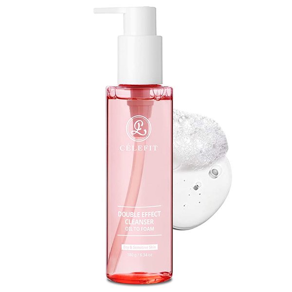 CELEFIT Double Effect Cleanser Oil to Foam - Korean Cleansing Oil Makeup Remover Foaming Facial Cleanser | Makeup Remover Oil to Foam Cleanser Face Wash for Women & Men | Korean Oil Cleanser (6.34oz)