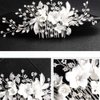 Cathercing Bridal Rhinestone Flower Veil Side Comb Hair Clips Headpiece Wedding Hair Accessories White Bride Hair Piece Styling Hairpins Headband for Wedding Evening Party