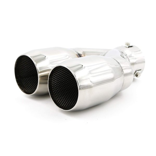 RP Remarkable Power, Fit for 2.5 Inch Inlet 2x2.6" Outlet 8.85" Overall Length Stainless Steel Clamp on Dual Exhaust Tip Tailpipe Duo Layer 2.5"X(2.6"X2) X8.85" EXT45