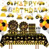 92 Pcs Construction 2nd Birthday Party Supplies Dump Truck Theme Two Tableware Includes Hanging Swirl, Balloons, Plates, Table Cloth for Boys Construction Two Years Old Bday Party Decorations Favors