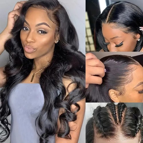 AUOCATTAIL 13x4 Glueless Lace Front Wavy Wig 30 Inch HD Body Wave Lace Front Wigs 150% Density Pre Plucked Black Wig Human Hair Wigs For Women Glueless Wigs