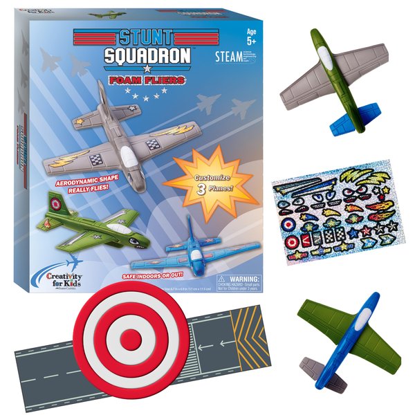 Creativity for Kids Stunt Squadron Foam Fliers: Makes 3 Airplane Toys for Kids, Crafts and STEM Kits for Kids Ages 5-8+, Toys for Boys and Girls, Boys Gifts