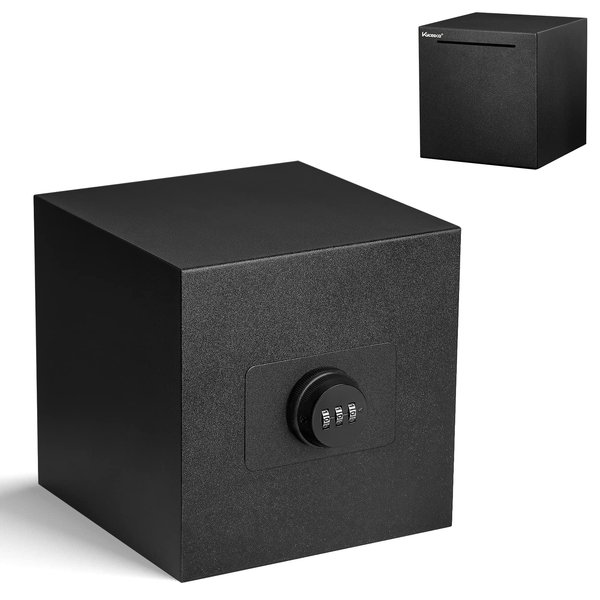 Kypeeka Piggy Bank for Adults, Stainless Steel Password Reusable Safe Bank, Metal Money Saving Box with Combination Lock for Cash Saving (Black, 5.9 inch)